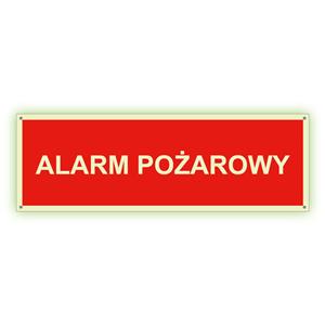Alarm pożarowy - fotoluminescencyjny znak z dziurkami, płyta PVC 2 mm 150x50 mm