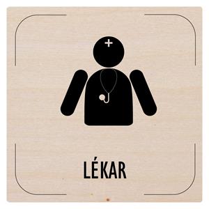 Ceduľka na dvere - Lekár - piktogram, drevená tabuľka, 80 x 80 mm