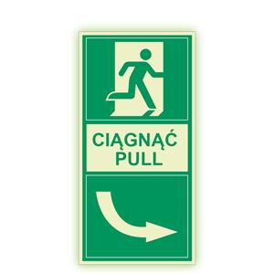 Ciągnąć w prawo - fotoluminescencyjny znak, naklejka 100x200 mm