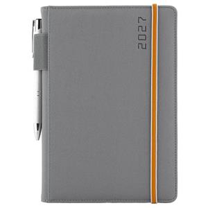 Diár AMOS týždenný A5 2027 polský - sivá/oranžová gumička