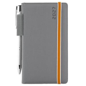 Diár AMOS týždenný vreckový 2027 český - sivá/oranžová gumička