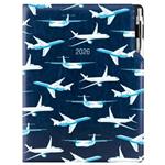 Diár DESIGN denný A4 2026 český - modrá - lietadlá