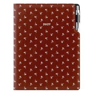 Diár DESIGN denný A4 2027 - hnedá - Biely kvet
