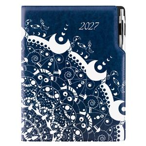 Diár DESIGN denný A4 2027 poľský - modrý - ornament