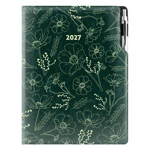Diár DESIGN denný A4 2027 poľský - zelená - kvety