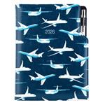 Diár DESIGN denný A5 2026 slovenský - modrá - lietadlá