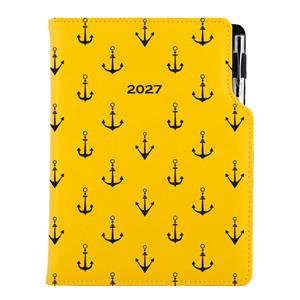 Diár DESIGN denný A5 2027 poľský - žltá - námorník - kotvy