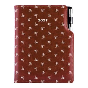 Diár DESIGN denný A5 2027 slovenský - hnedá - Biely kvet