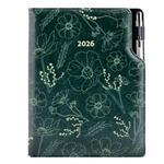 Diár DESIGN denný B6 2026 - zelená - Kvety
