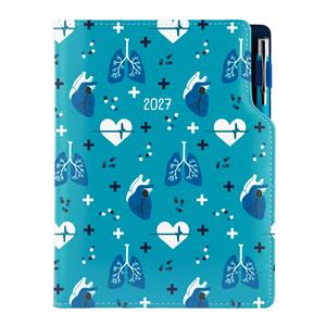 Diár DESIGN denný B6 2027 český - tyrkysová- Doktor - srdce