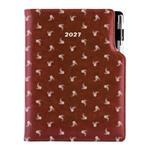 Diár DESIGN denný B6 2027 - hnedá - Biely kvet