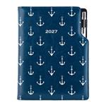Diár DESIGN denný B6 2027 poľský - modrý - námorník - kotvy