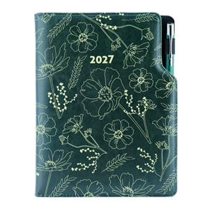 Diár DESIGN denný B6 2027 - zelená - Kvety