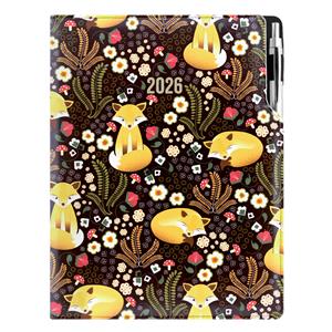 Diár DESIGN týždenný A4 2026 - čierna - Líška