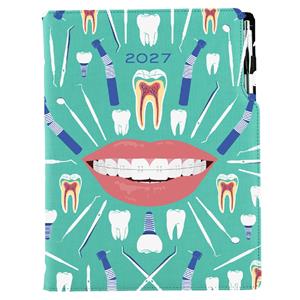 Diár DESIGN týždenný A4 2027 český - mätová - zubár