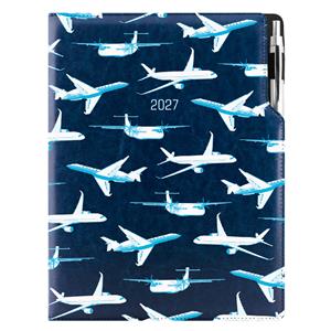 Diár DESIGN týždenný A4 2027 polský - modrá - lietadlá