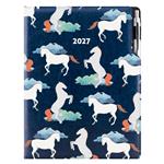 Diár DESIGN týždenný A4 2027 poľský - modrý - kone