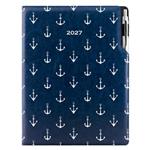 Diár DESIGN týždenný A4 2027 poľský - modrý - námorník - kotvy