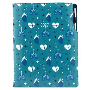 Diár DESIGN týždenný A4 2027 polský - tyrkysová- Doktor - srdce