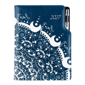 Diár DESIGN týždenný A5 2027 český - modrá - Ornament