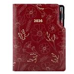 Diár DESIGN týždenný B5 2026 - bordová - kvety