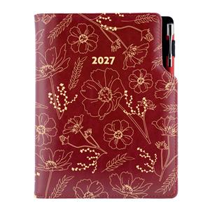 Diár DESIGN týždenný B5 2027 poľský - bordová - kvety