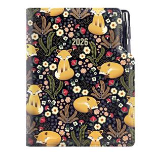 Diár DESIGN týždenný B6 2026 - čierna - Líška