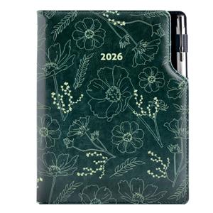 Diár DESIGN týždenný špeciál A5 2026 - zelená - Kvety