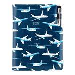 Diár DESIGN týždenný špeciál A5 2027 český - modrá - lietadlá