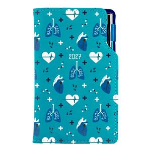 Diár DESIGN týždenný vreckový 2027 český - tyrkysová- Doktor - srdce