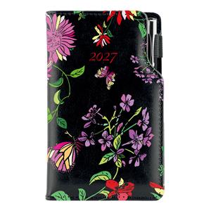 Diár DESIGN týždenný vreckový 2027 poľský - čierny - kvety
