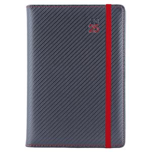 Diár ELASTIC denný B6 2025 - grafit/červená gumička