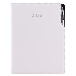 Diár GEP s perom denný A4 2026 - biela/ biele obšitie