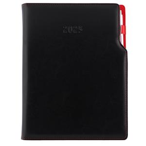 Diár GEP s perom týždenný A4 2025 polský - čierna, červené vnútro