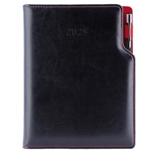 Diár GEP s perom týždenný A5 2025 polský - čierna, červené vnútro