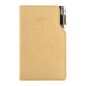 Diár GEP s perom týždenný vreckový 2027 český - béžová/hnedé vnútro