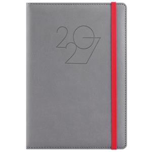 Diár POLY denný A5 2027 český - sivá/červená gumička