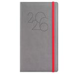 Diár POLY týždenný vreckový 2026 český - sivá/červená gumička