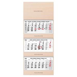 Drevený trojmesačný kalendár Trio Wood skládaný český so špirálou 2026 - sivý