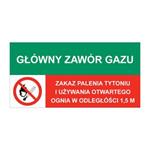 GŁÓWNY ZAWÓR GAZU - ZAKAZ PALENIA TYTONIU..., ZNAK ŁĄCZONY, płyta PVC 2 mm 150x75 mm
