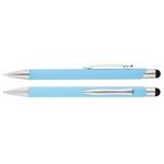 Hliníkové guľôčkové pero Bernardo s chrómovanými časťami a stylusom na ovládanie dotykových zariadení - modrá svetlá