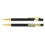 Hliníkové guľôčkové pero Philomena s ergonomicky tvarovaným telom a stiskacím mechanizmom -čierna/zlatá