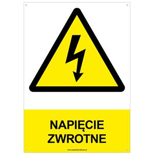 NAPIĘCIE ZWROTNE - znak BHP z dziurkami, płyta PVC A4, 2 mm