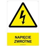 NAPIĘCIE ZWROTNE - znak BHP z dziurkami, płyta PVC A4, 2 mm