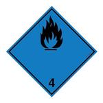 NEBEZPEČÍ VYVÍJENÍ HOŘLAVÉHO PLYNU PŘI STYKU S VODOU Č.4 ČERNÝ SYMBOL, plast 1 mm 100x100 mm