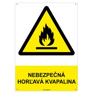 Nebezpečná horľavá kvapalina - bezpečnostná tabuľka s dierkami, plast 2 mm - A4