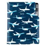 Notes - zápisník DESIGN B5 čistý - modrá - lietadlá