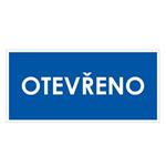 OTEVŘENO, modrá, samolepka, 190x90 mm