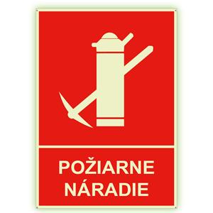 Požiarne náradie s textom - fotoluminiscenčná tabuľka s dierkami, plast 2 mm 148x210 mm