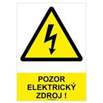 Pozor elektrický zdroj! - bezpečnostná tabuľka, plast 0,5 mm - A4